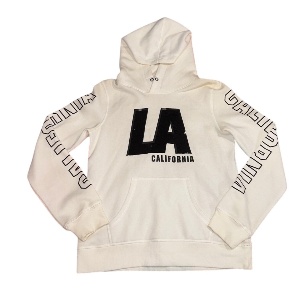 HM LA California Cream White Pullover Hoodie Graphic Sweater Girls‎ Size 12-14Y